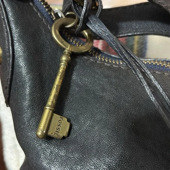Fossil Long Live Vintage 90s black leather shoulder bag with signature hang tags - Picture 3 of 9